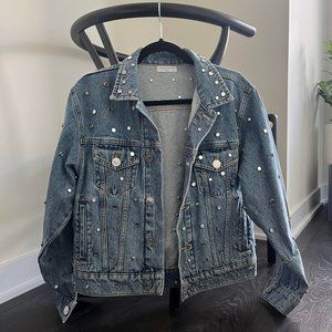 Sandro Blue Denim Mirror Stud Jacket Size US 2